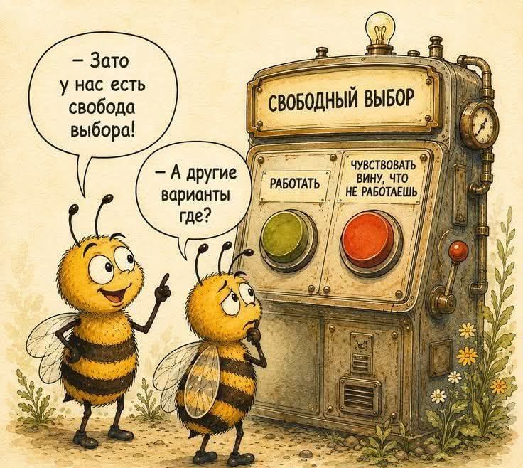 Свободный выбор. Работать. Чувствовать вину, что не работаешь. - Зато у нас есть свобода выбора! - А другие варианты где?