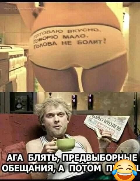 ГОТОВЛЮ ВКУСНО. ГОВОРЮ МАЛО. ГОЛОВА НЕ БОЛИТ! АГА БЛЯТЬ, ПРЕДВЫБОРНЫЕ ОБЕЩАНИЯ, А ПОТОМ П