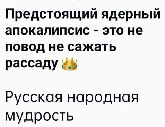 Предстоящий ядерный апокалипсис - это не повод не сажать рассаду 👑 Русская народная мудрость