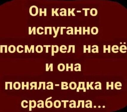 Он как-то испуганно посмотрел на неё и она поняла-водка не сработала...