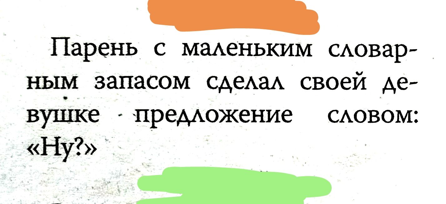 Парень с маленьким словарным запасом сделал своей девушке предложение словом: «Ну?»