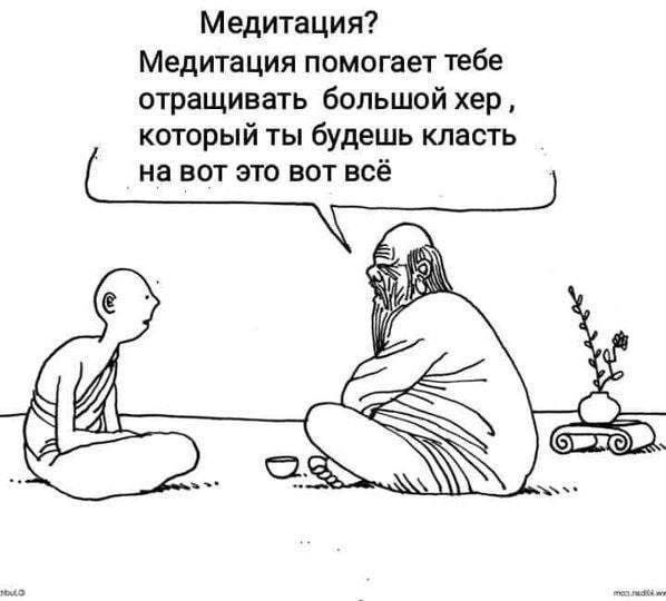 Медитация? Медитация помогает тебе отращивать большой хер, который ты будешь класть на вот это вот всё