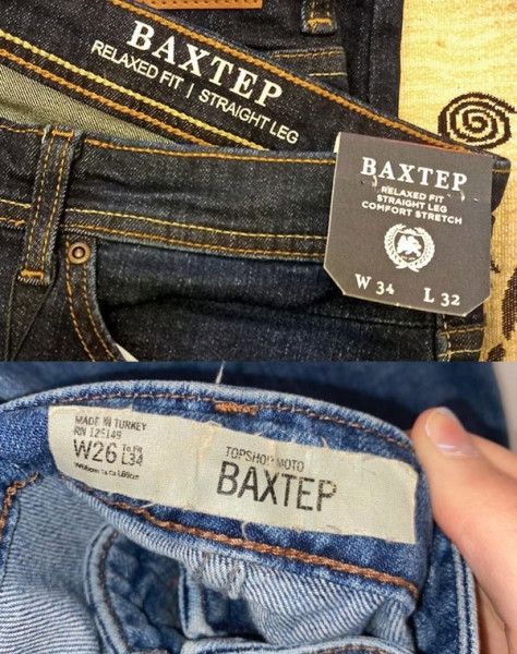 BAXTEP RELAXED FIT | STRAIGHT LEG. BAXTEP RELAXED FIT STRAIGHT LEG COMFORT STRETCH W 34 L 32. MADE IN TURKEY RN 125149 W26 L34 TOPSHOP MOTO BAXTEP.
