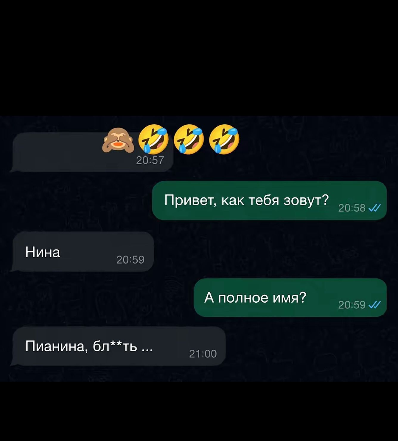 Привет, как тебя зовут? Нина А полное имя? Пианина, бл**ть ...