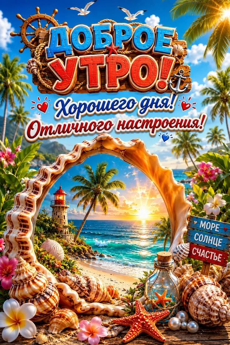 ДОБРОЕ УТРО! Хорошего дня! Отличного настроения! МОРЕ СОЛНЦЕ СЧАСТЬЕ