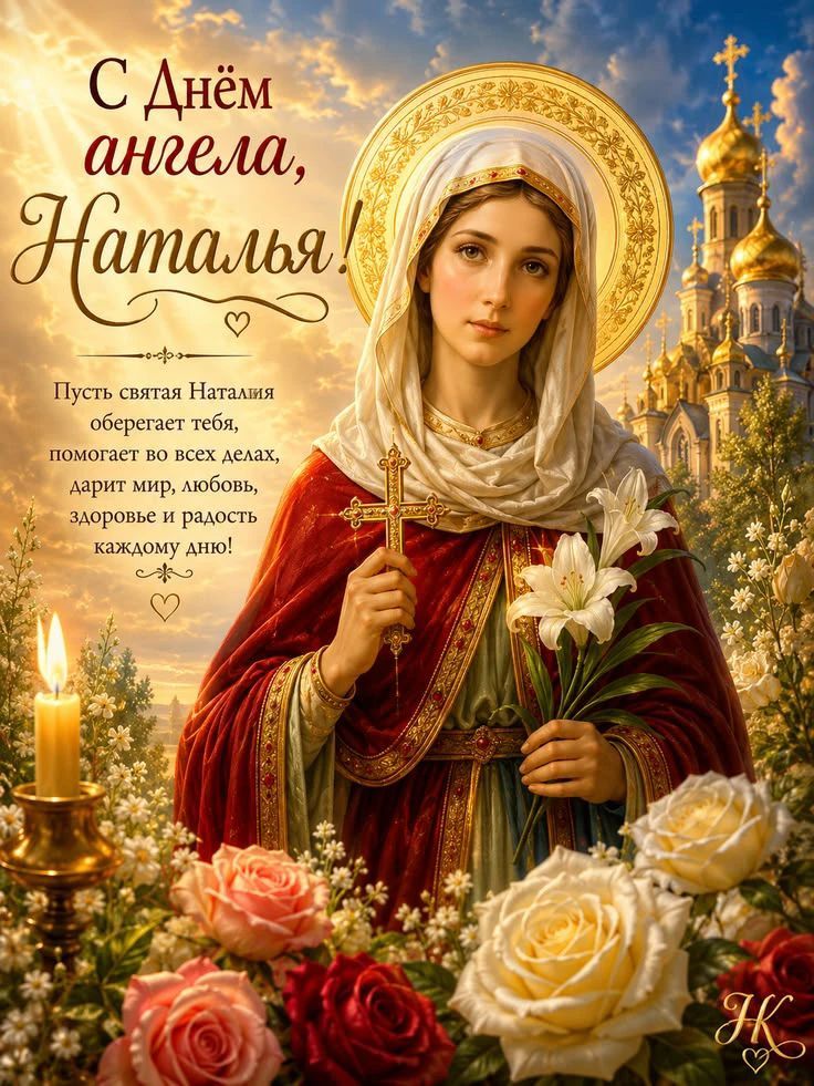 С Днём ангела, Наталья! Пусть святая Наталия оберегает тебя, помогает во всех делах, дарит мир, любовь, здоровье и радость каждому дню!