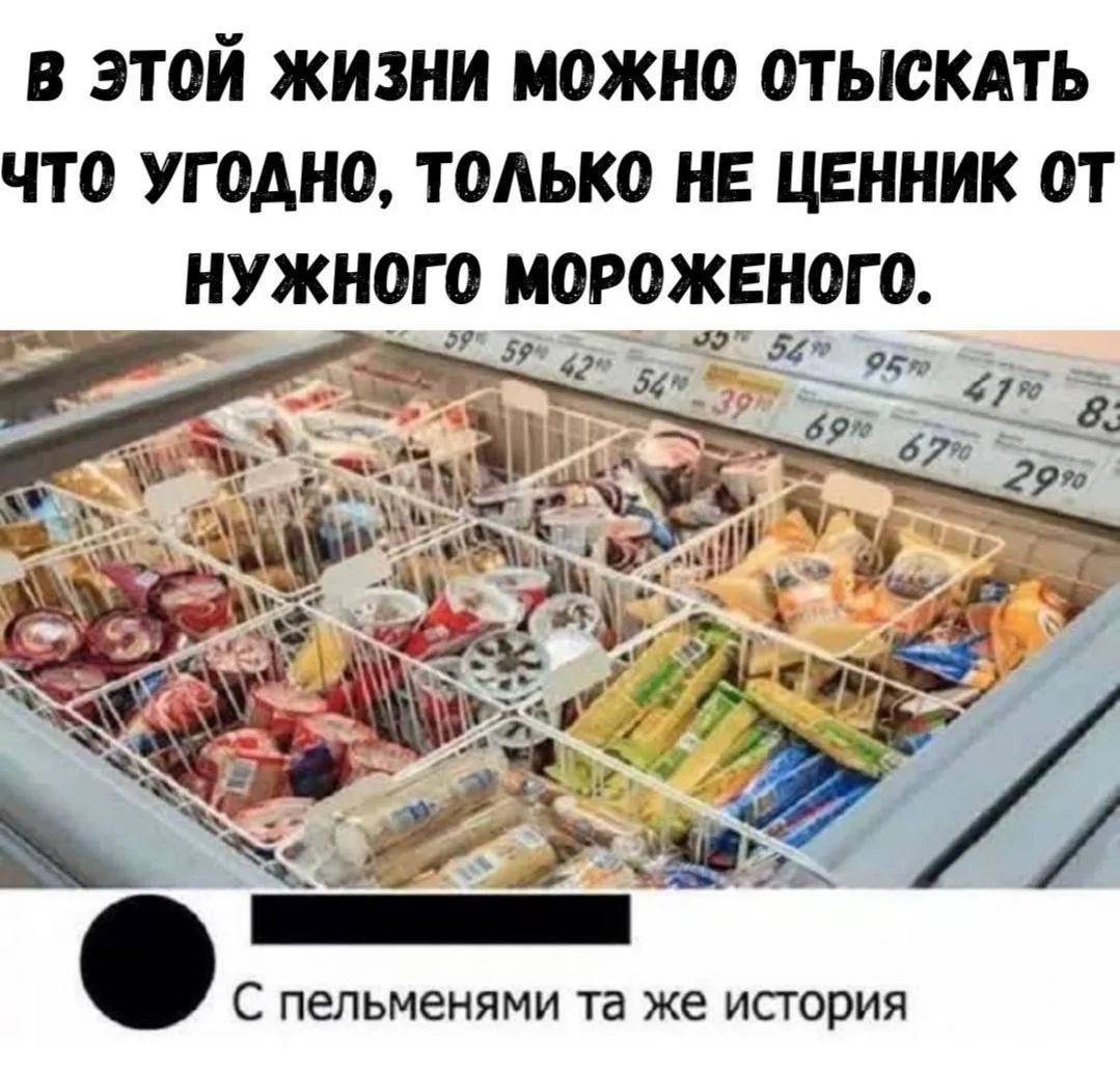 В ЭТОЙ ЖИЗНИ МОЖНО ОТРЫСКАТЬ ЧТО УГОДНО, ТОЛЬКО НЕ ЦЕННИК ОТ НУЖНОГО МОРОЖЕНОГО. С пельменями та же история