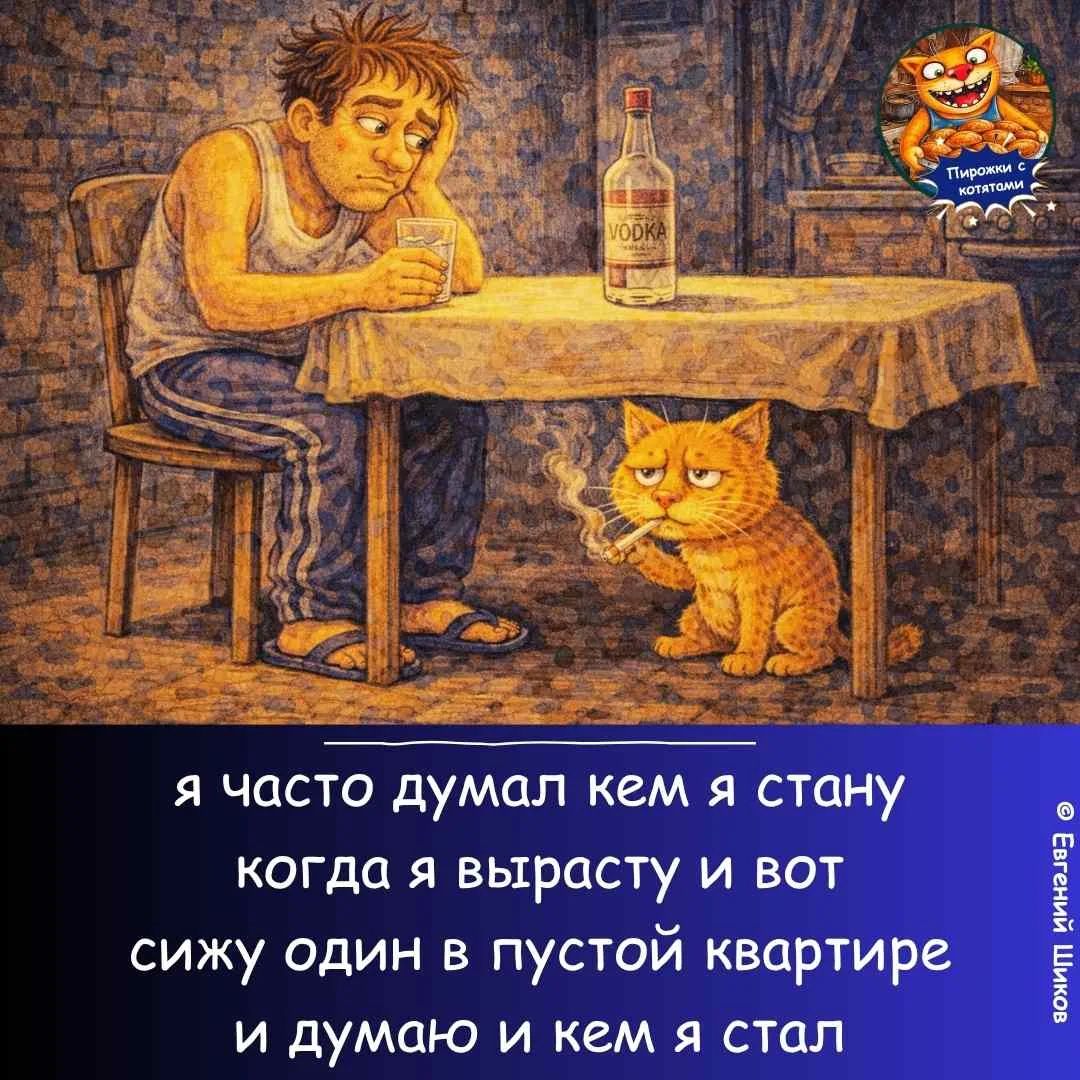 я часто думал кем я стану когда я вырасту и вот сижу один в пустой квартире и думаю и кем я стал. Пирожки с котятами. VODKA. Евгений Шиков.