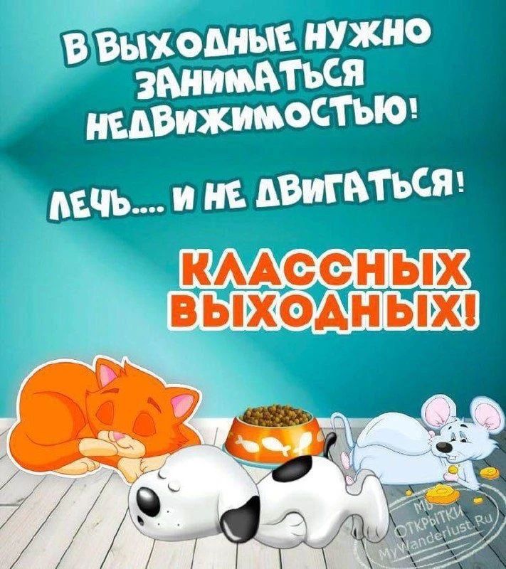 В выходные нужно заниматься недвижимостью! Лечь... и не двигаться! Классных выходных!
