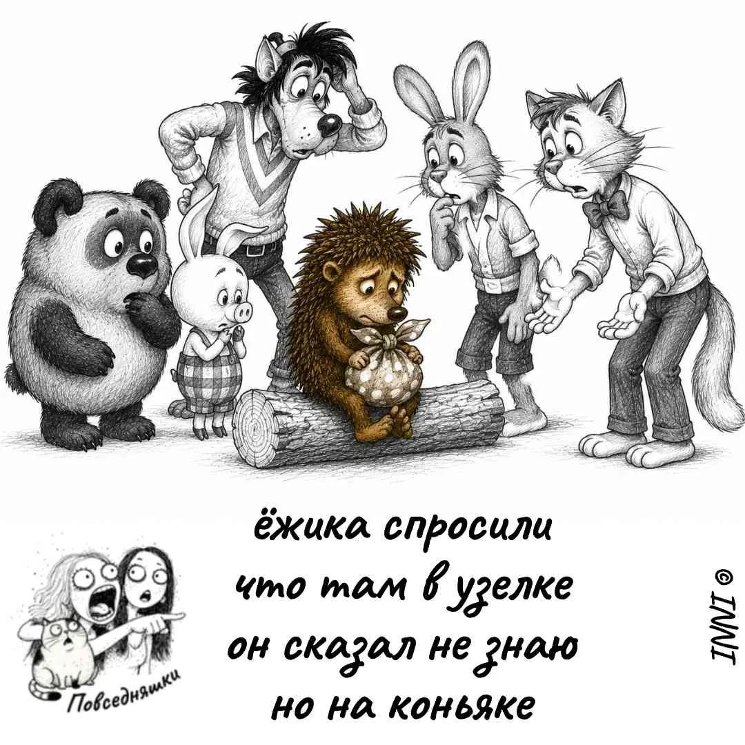 ёжика спросили что там в узелке он сказал не знаю но на коньяке