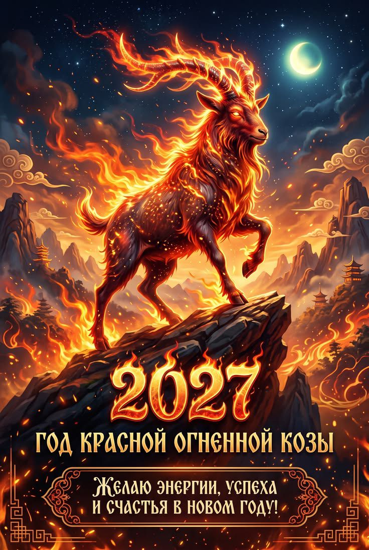 2027 ГОД КРАСНОЙ ОГНЕННОЙ КОЗЫ Желаю энергии, успеха и счастья в новом году!
