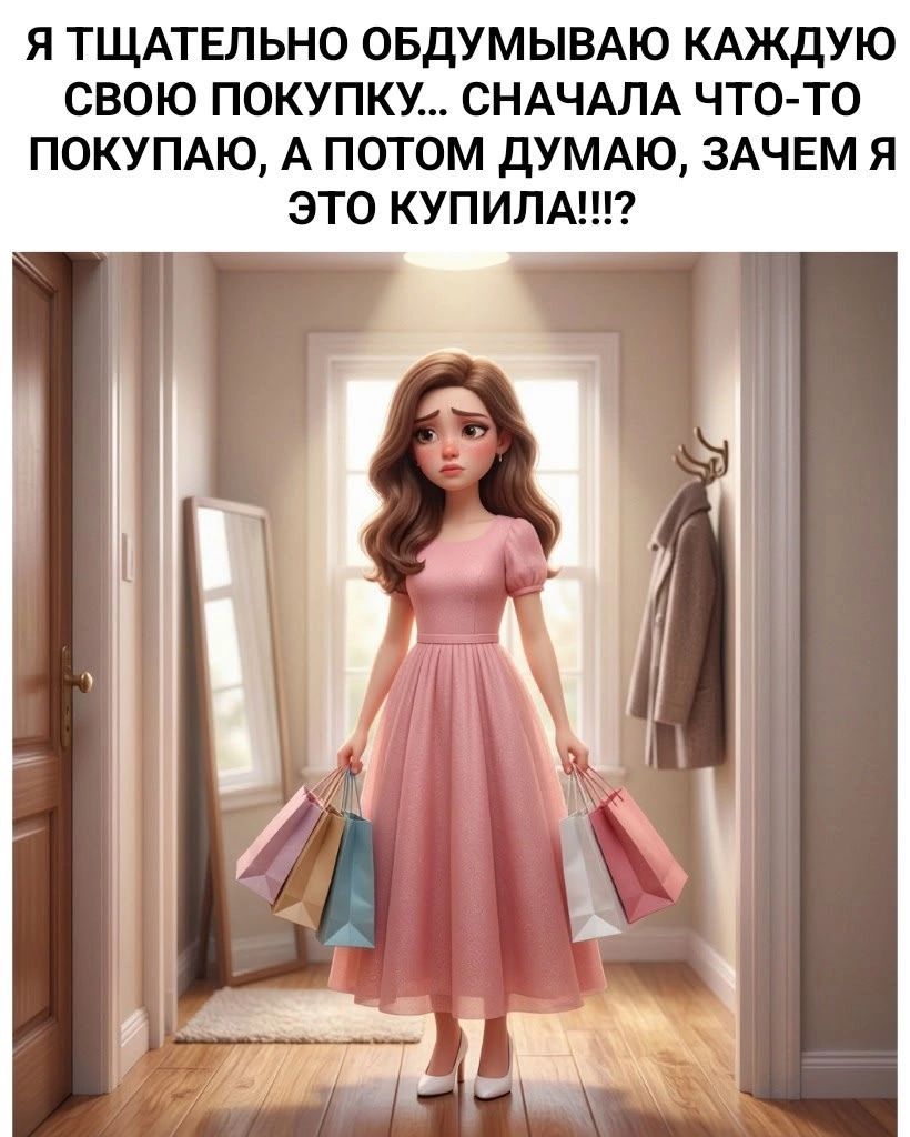 Я ТЩАТЕЛЬНО ОБДУМЫВАЮ КАЖДУЮ СВОЮ ПОКУПКУ... СНАЧАЛА ЧТО-ТО ПОКУПАЮ, А ПОТОМ ДУМАЮ, ЗАЧЕМ Я ЭТО КУПИЛА!!!?