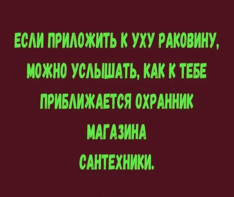 Если приложить к уху раковину, можно услышать, как к тебе приближается охранник магазина сантехники.