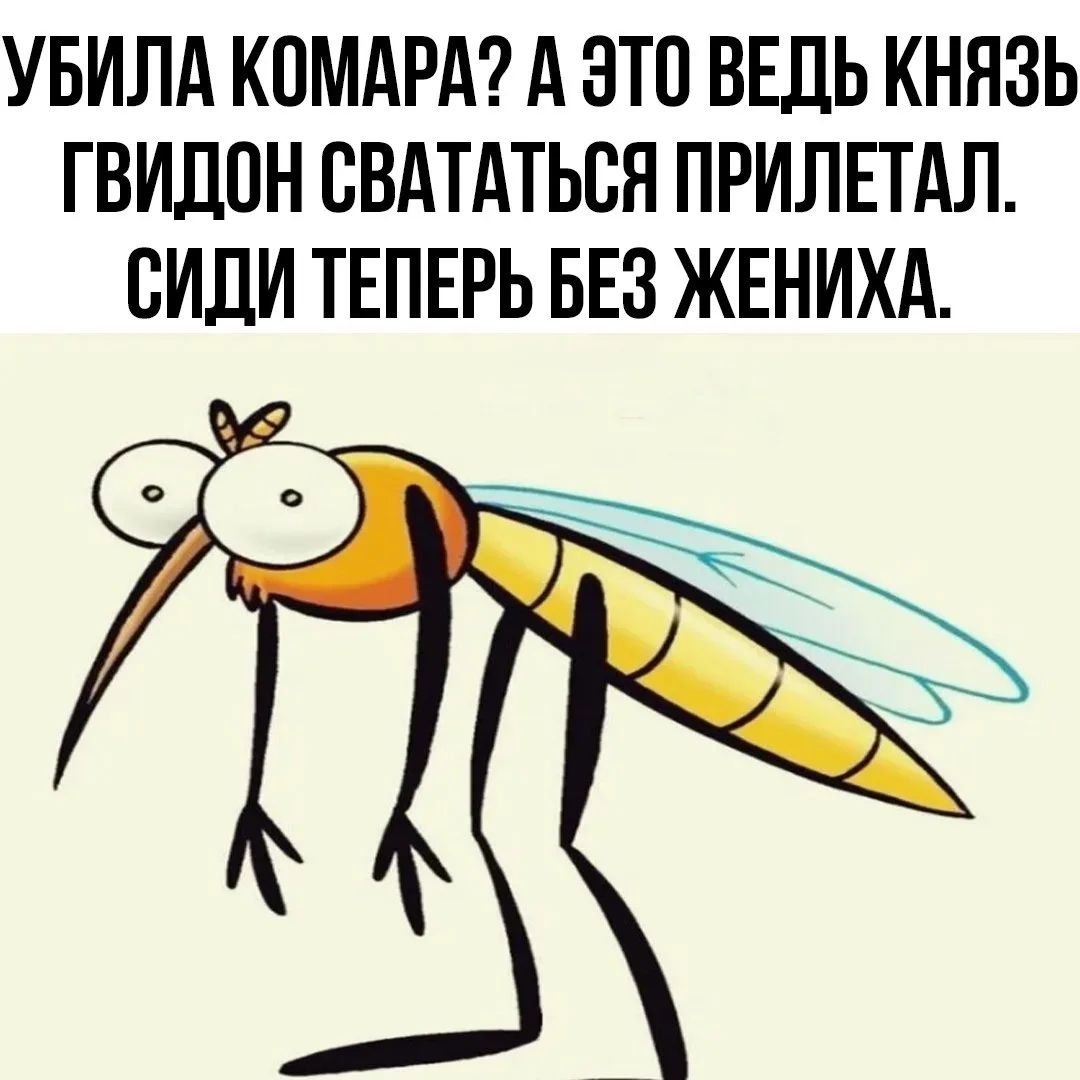 УБИЛА КОМАРА? А ЭТО ВЕДЬ КНЯЗЬ ГВИДОН СВАТАТЬСЯ ПРИЛЕТАЛ. СИДИ ТЕПЕРЬ БЕЗ ЖЕНИХА.