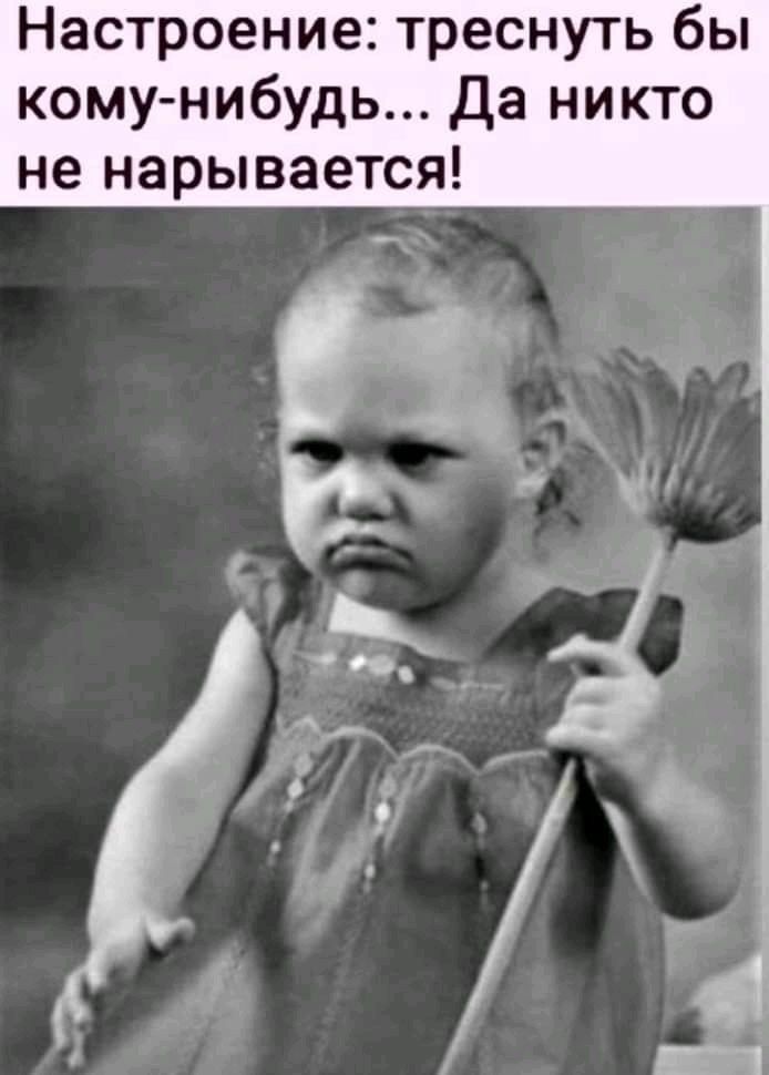 Настроение: треснуть бы кому-нибудь... Да никто не нарывается!