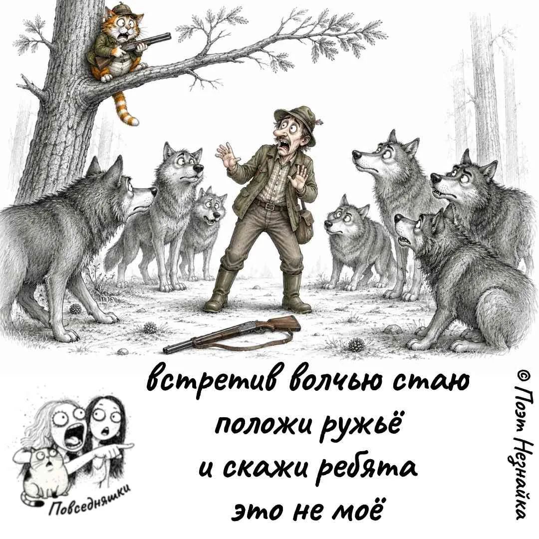 встретив волчью стаю положи ружьё и скажи ребята это не моё