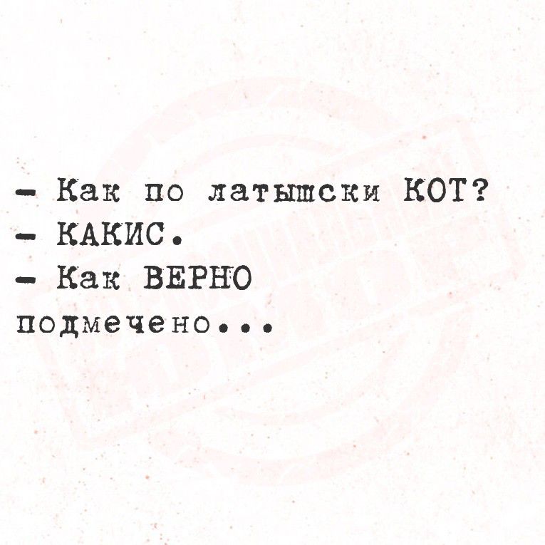 – Как по латышски КОТ?
– КАКИС.
– Как ВЕРНО подмечено...