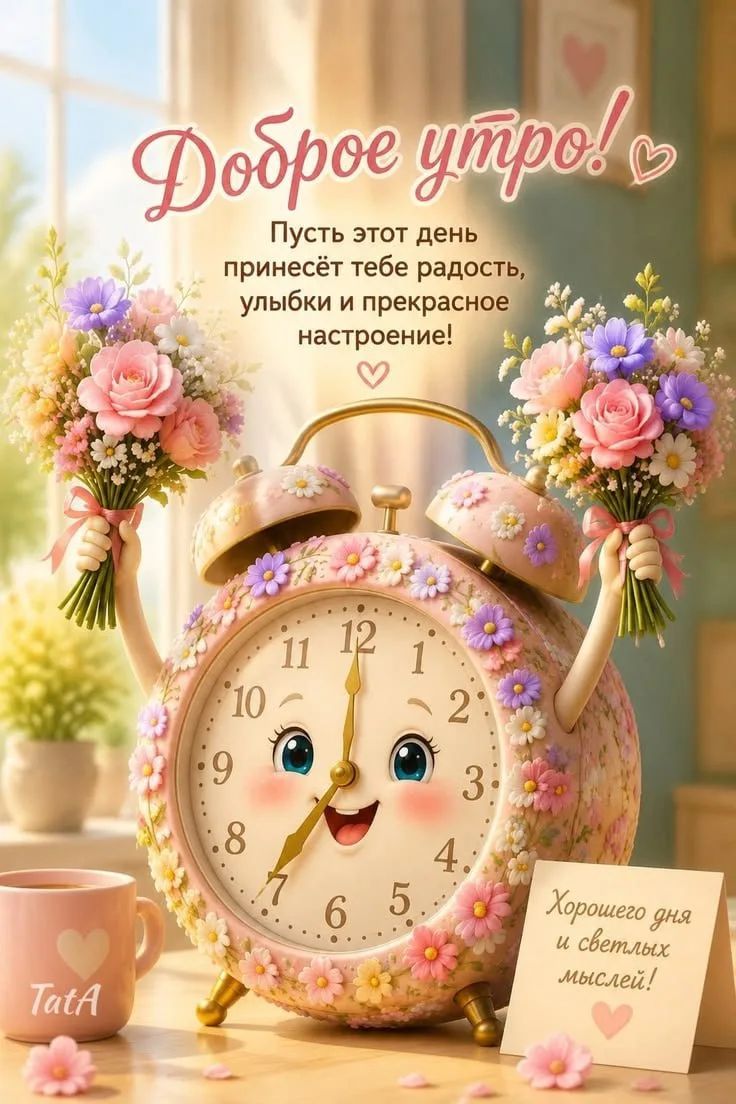 Доброе утро! Пусть этот день принесёт тебе радость, улыбки и прекрасное настроение! Хорошего дня и светлых мыслей! TatA