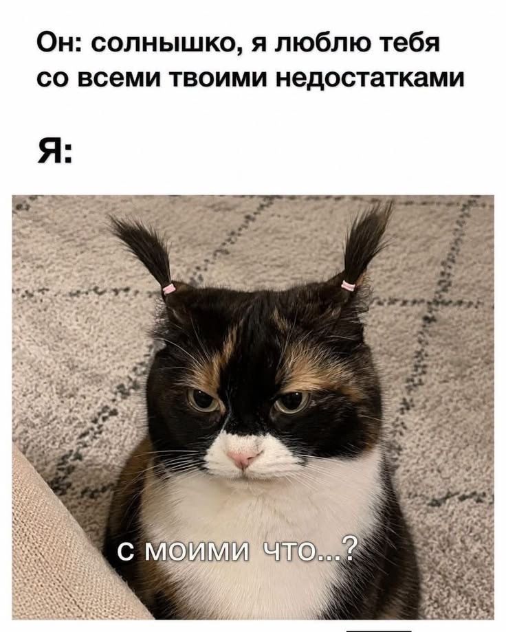 Он: солнышко, я люблю тебя со всеми твоими недостатками Я: с моими что...?