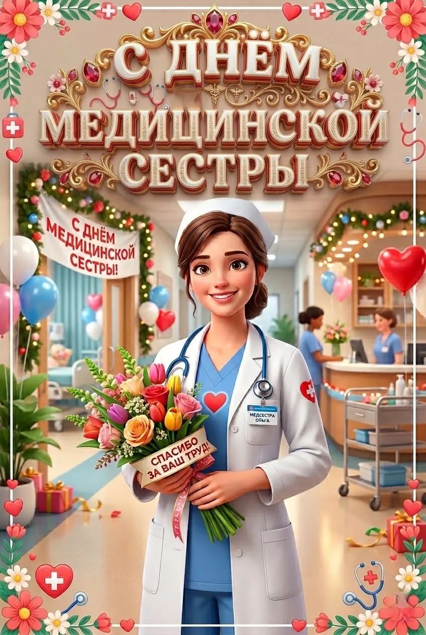 С ДНЕМ МЕДИЦИНСКОЙ СЕСТРЫ С ДНЕМ МЕДИЦИНСКОЙ СЕСТРЫ! СПАСИБО ЗА ВАШ ТРУД! МЕДСЕСТРА ОЛЬГА