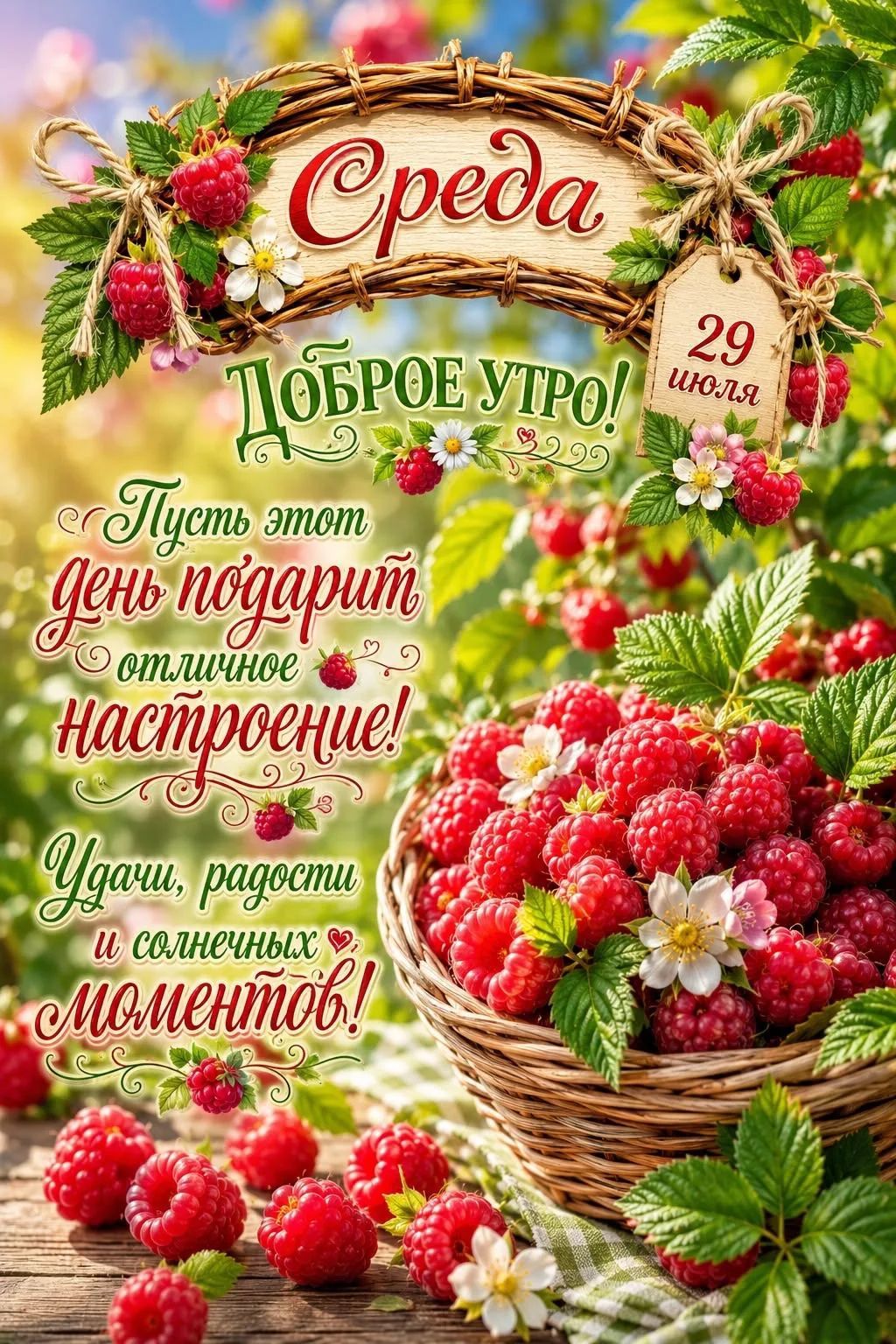 Среда Доброе утро! 29 июля Пусть этот день подарит отличное настроение! Удачи, радости и солнечных моментов!