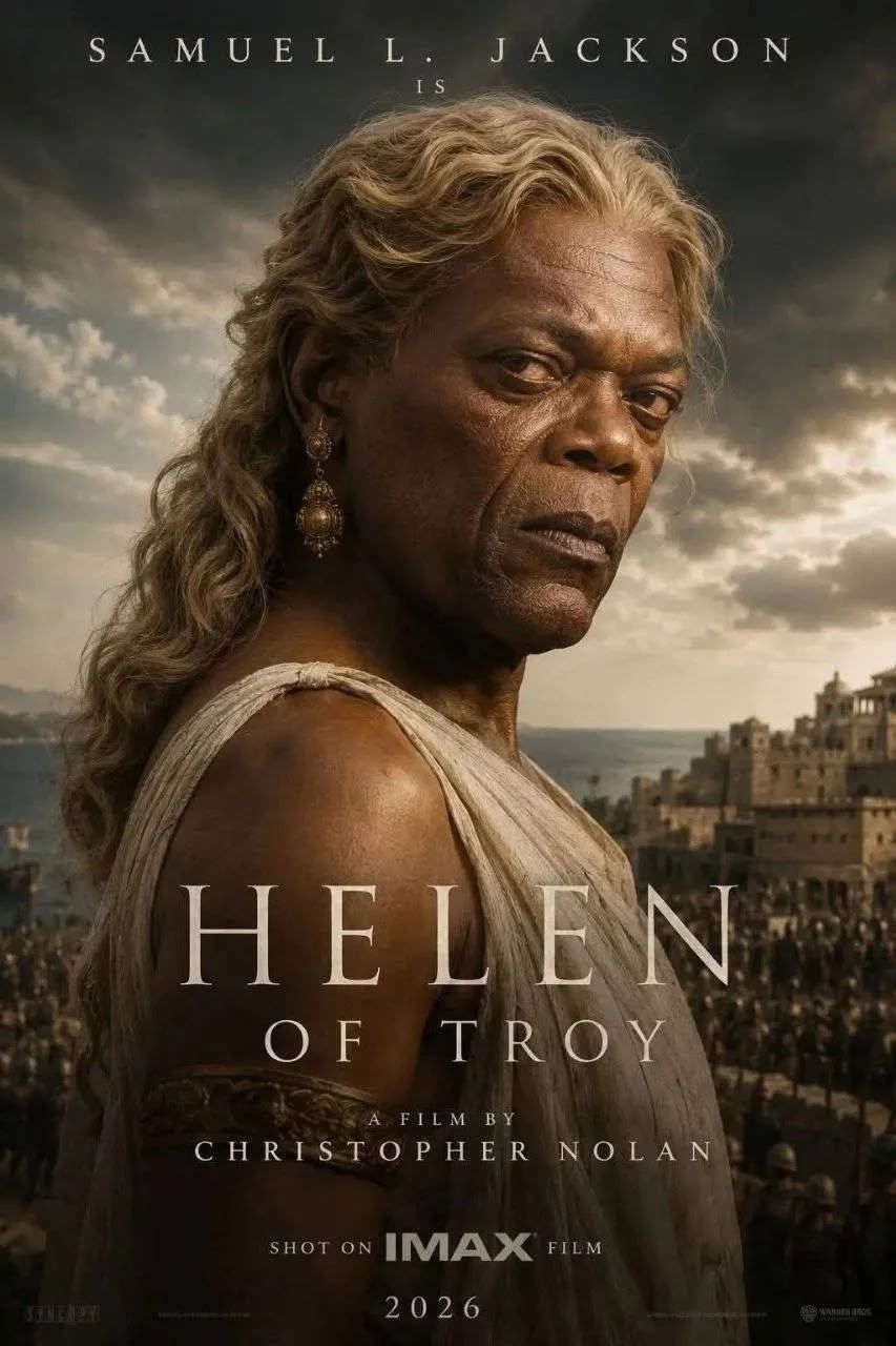 SAMUEL L. JACKSON IS HELEN OF TROY A FILM BY CHRISTOPHER NOLAN SHOT ON IMAX FILM 2026 SYNERGY WARNER BROS