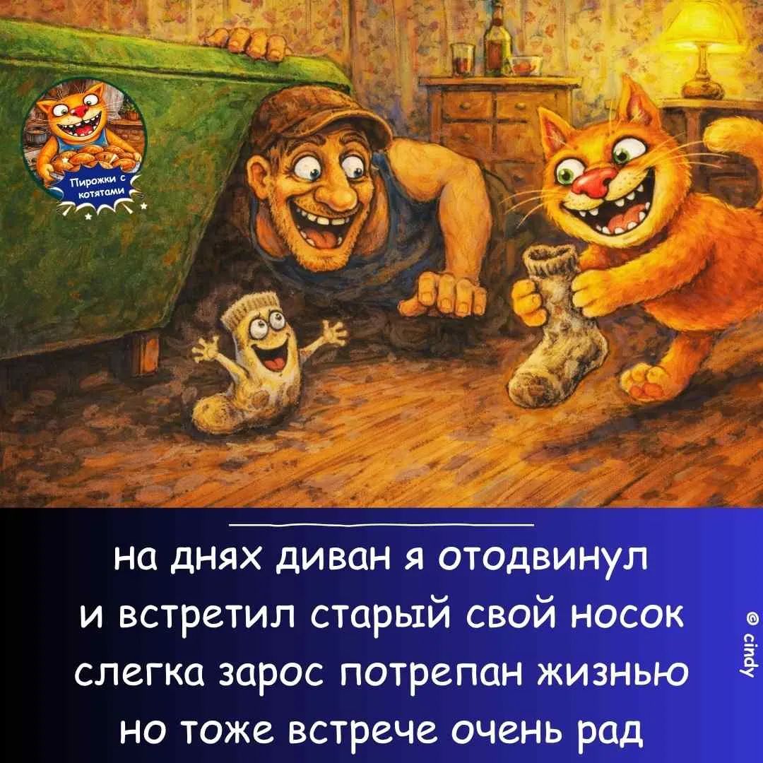 Пирожки с котятами. на днях диван я отодвинул и встретил старый свой носок слегка зарос потрепан жизнью но тоже встрече очень рад