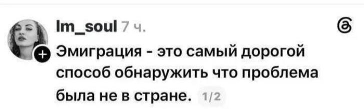 Эмиграция - это самый дорогой способ обнаружить что проблема была не в стране.