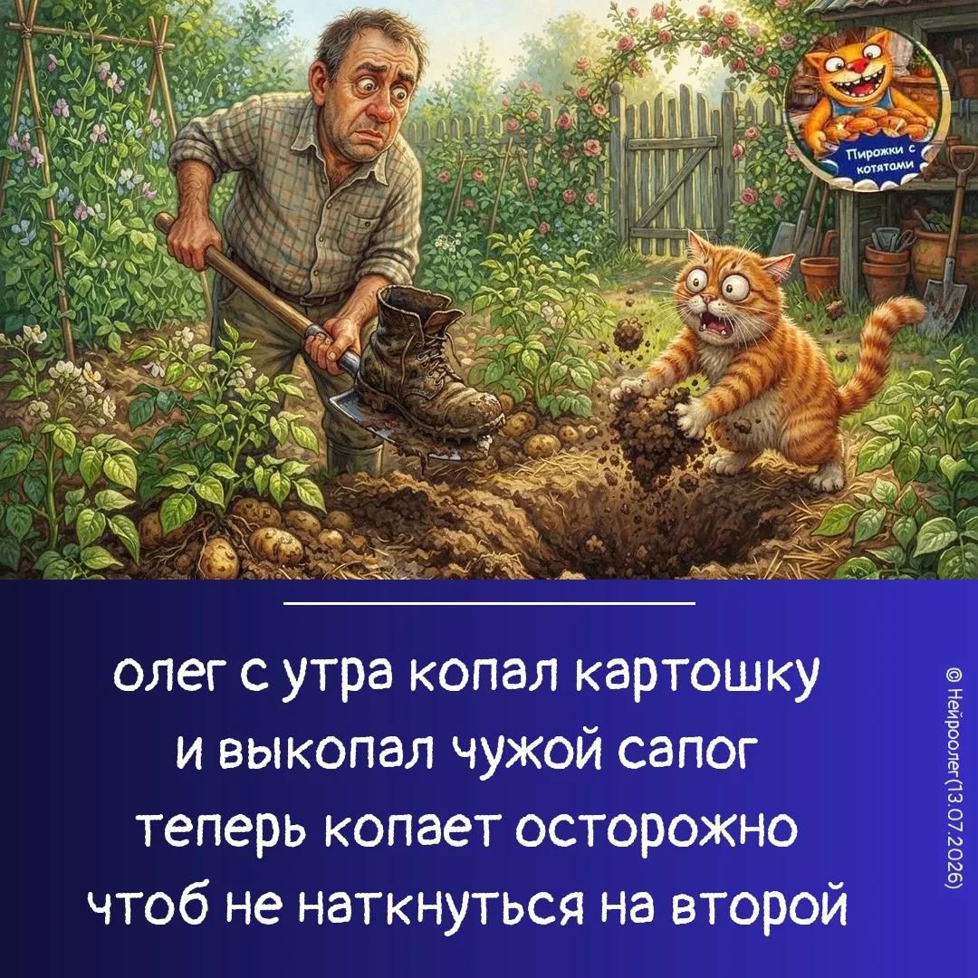 олег с утра копал картошку и выкопал чужой сапог теперь копает осторожно чтоб не наткнуться на второй
