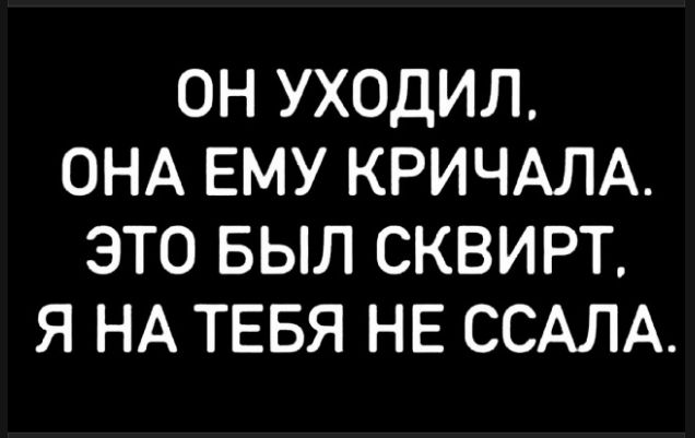 ОН УХОДИЛ, ОНА ЕМУ КРИЧАЛА. ЭТО БЫЛ СКВИРТ, Я НА ТЕБЯ НЕ ССАЛА.