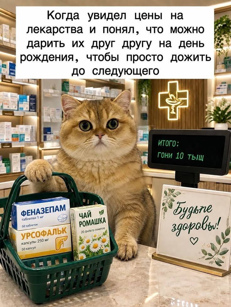Когда увидел цены на лекарства и понял, что можно дарить их друг другу на день рождения, чтобы просто дожить до следующего. ИТОГО: ГОНИ 10 ТЫЩ. Будьте здоровы!