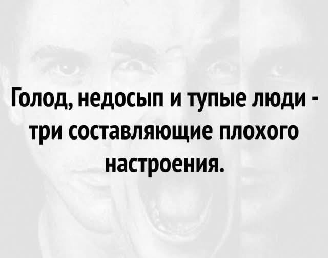 Голод, недосып и тупые люди - три составляющие плохого настроения.