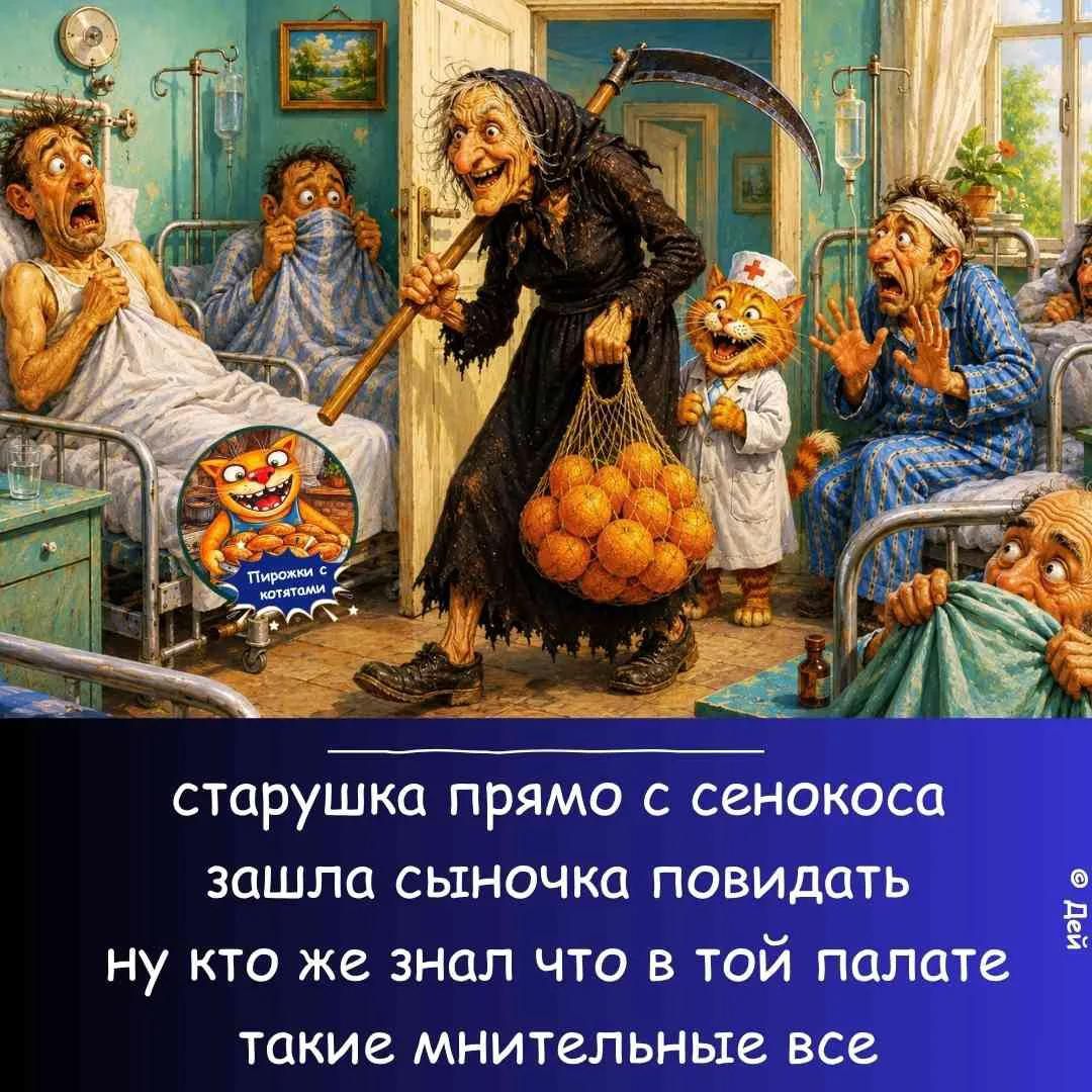 Пирожки с котятами. Старушка прямо с сенокоса зашла сыночка повидать, ну кто же знал что в той палате такие мнительные все.