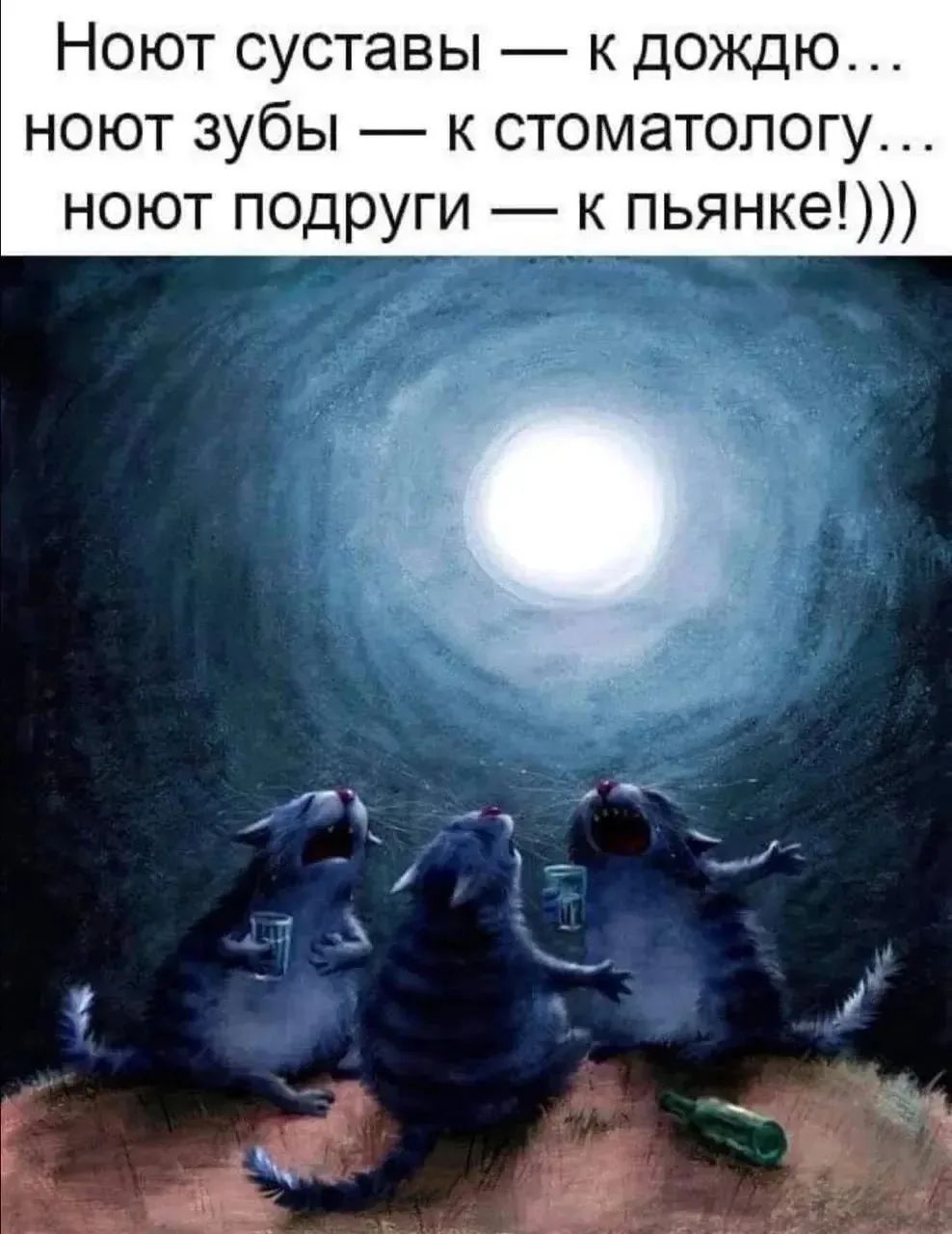 Ноют суставы — к дождю... ноют зубы — к стоматологу... ноют подруги — к пьянке!)))