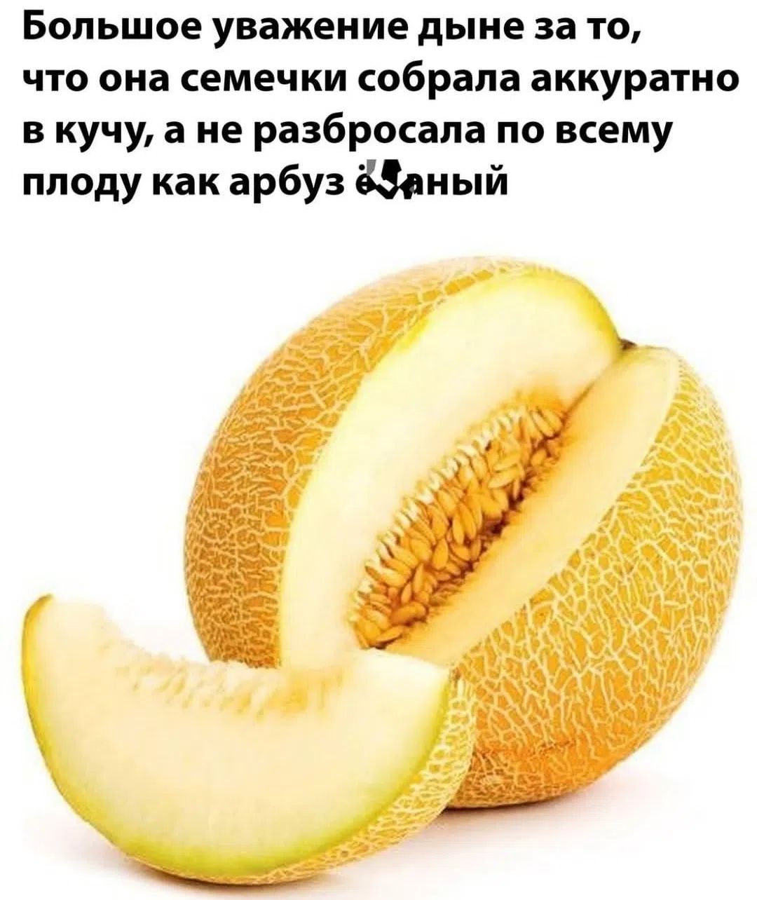 Большое уважение дыне за то, что она семечки собрала аккуратно в кучу, а не разбросала по всему плоду как арбуз е*учий