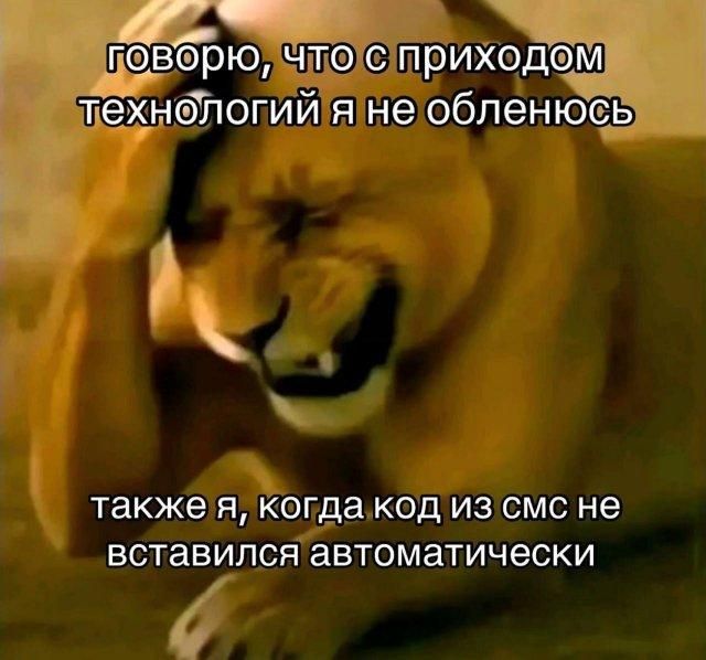 говорю, что с приходом технологий я не обленюсь также я, когда код из смс не вставился автоматически