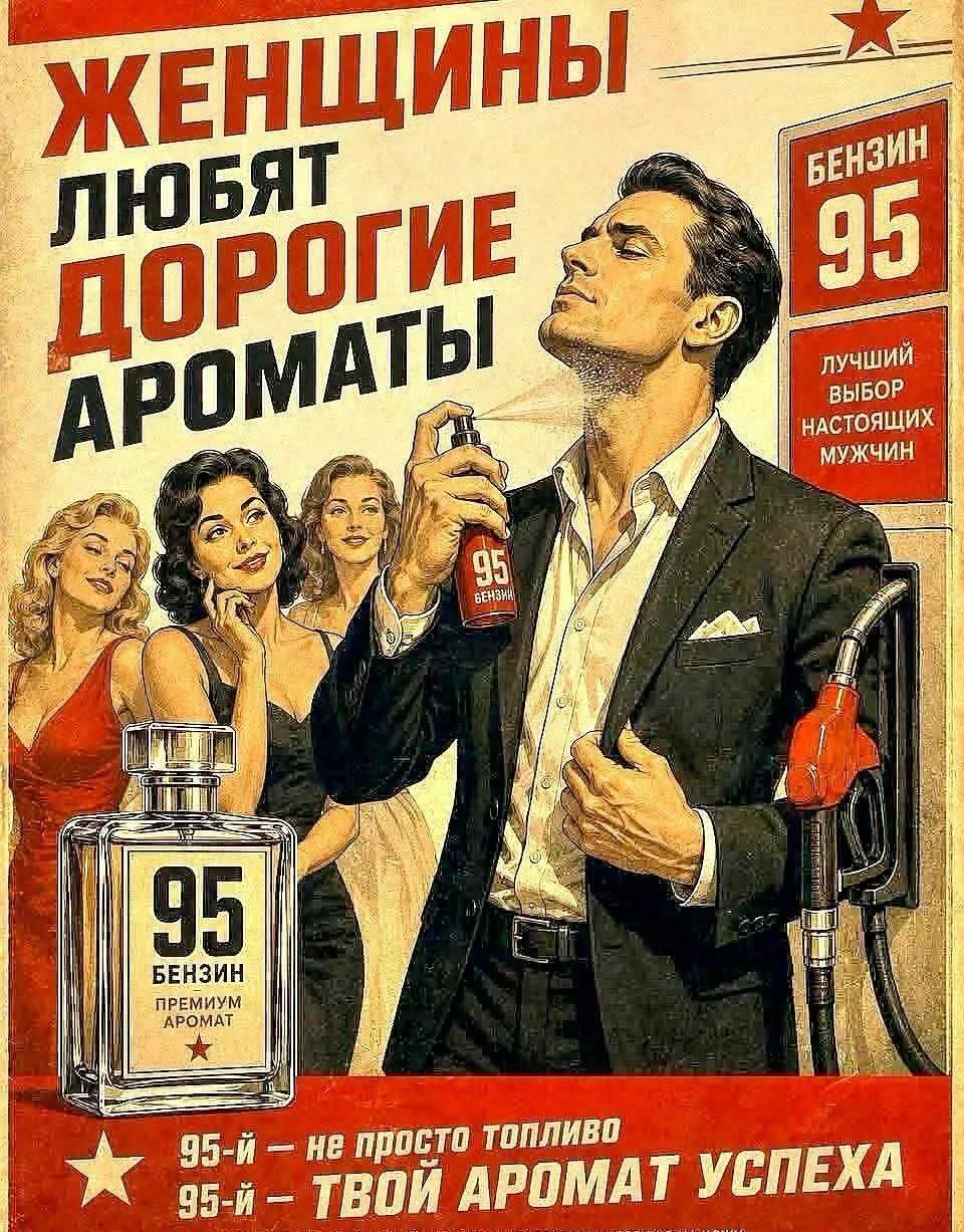 ЖЕНЩИНЫ ЛЮБЯТ ДОРОГИЕ АРОМАТЫ БЕНЗИН 95 ЛУЧШИЙ ВЫБОР НАСТОЯЩИХ МУЖЧИН БЕНЗИН 95 ПРЕМИУМ АРОМАТ 95-Й — не просто топливо 95-Й — ТВОЙ АРОМАТ УСПЕХА