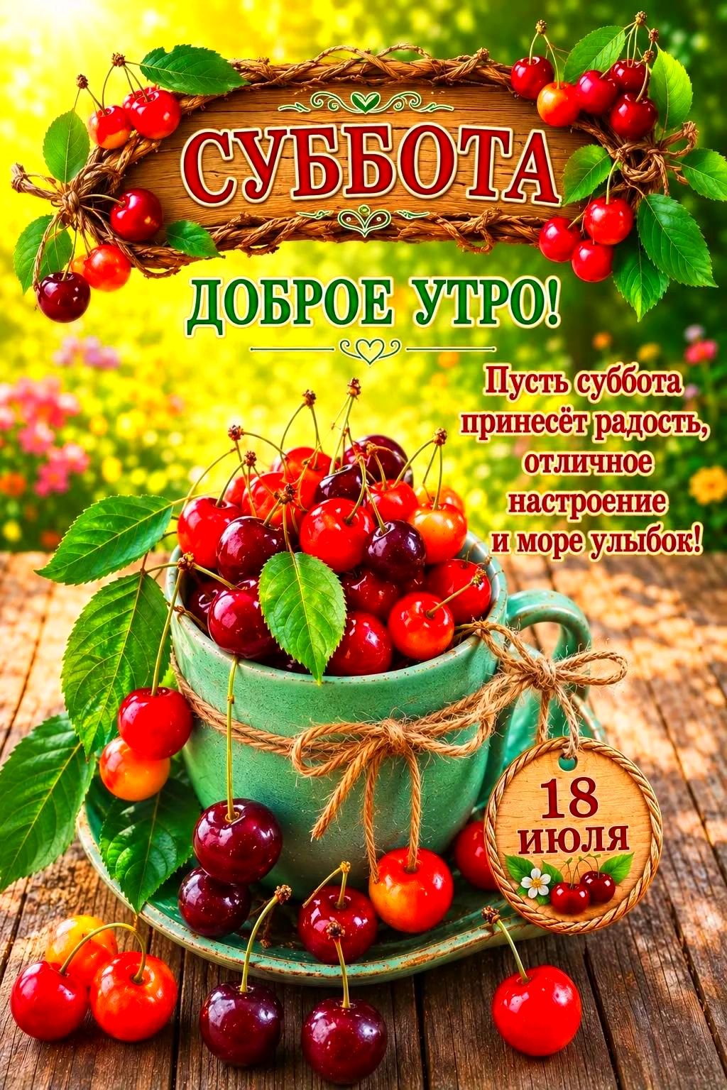 СУББОТА ДОБРОЕ УТРО! Пусть суббота принесёт радость, отличное настроение и море улыбок! 18 ИЮЛЯ