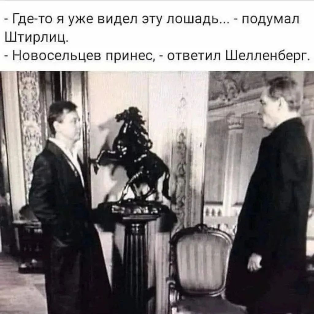 Где-то я уже видел эту лошадь... - подумал Штирлиц. - Новосельцев принес, - ответил Шелленберг.
