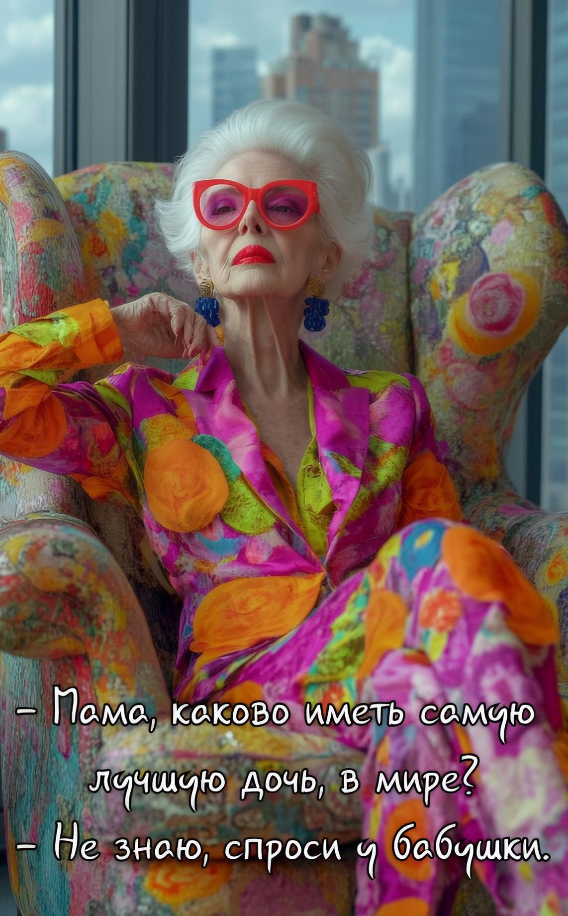 – Мама, каково иметь самую лучшую дочь, в мире?
– Не знаю, спроси у бабушки.