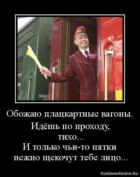 Обожаю плацкартные вагоны. Идёшь по проходу, тихо... И только чьи-то пятки нежно щекочут тебе лицо... RusDemotivator.Ru