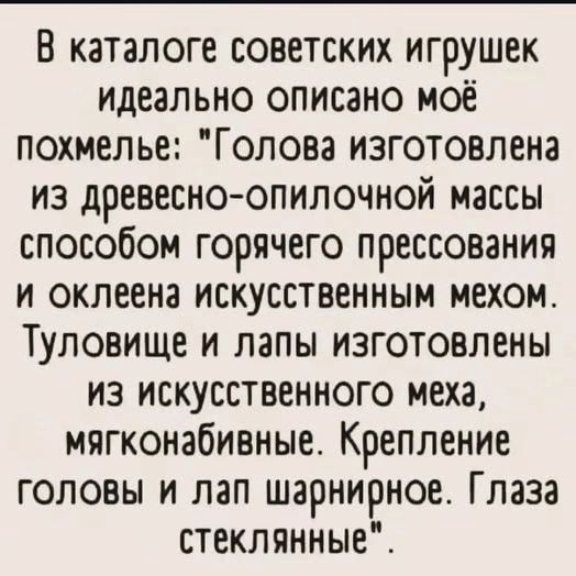 В каталоге советских игрушек идеально описано моё похмелье: 