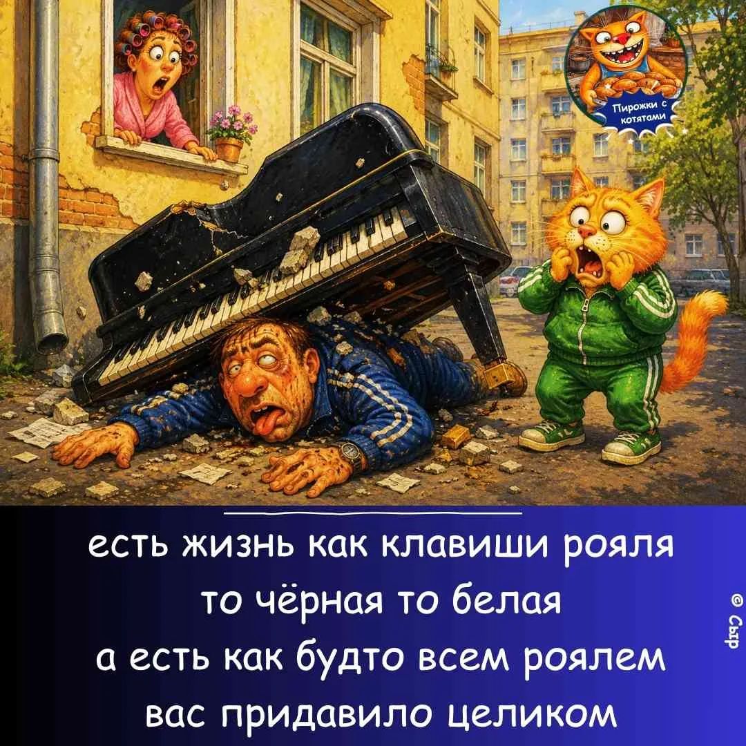 есть жизнь как клавиши рояля то чёрная то белая а есть как будто всем роялем вас придавило целиком Пирожки с котятами @Сыр