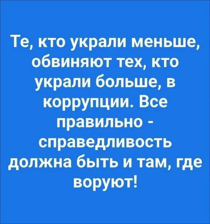 Те, кто украли меньше, обвиняют тех, кто украли больше, в коррупции. Все правильно - справедливость должна быть и там, где воруют!