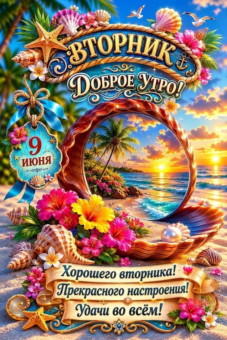 ВТОРНИК ДОБРОЕ УТРО! 9 ИЮНЯ Хорошего вторника! Прекрасного настроения! Удачи во всём!