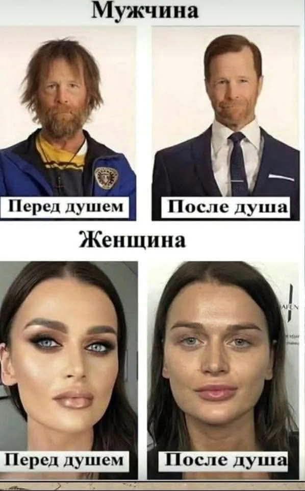 Мужчина Перед душем После душа Женщина Перед душем После душа