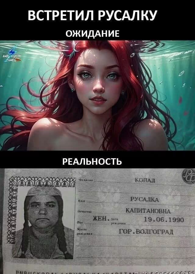 ВСТРЕТИЛ РУСАЛКУ ОЖИДАНИЕ РЕАЛЬНОСТЬ КОПАЛ РУСАЛКА КАПИТАНОВНА
