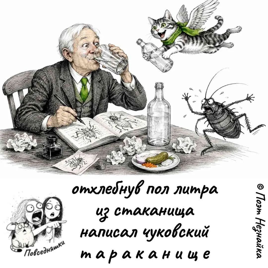 отхлебнув пол литра из стаканища написал чуковский тараканище Повседневняшки © Поэт Незнайка
