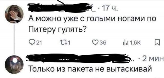 А можно уже с голыми ногами по Питеру гулять? Только из пакета не вытаскивай