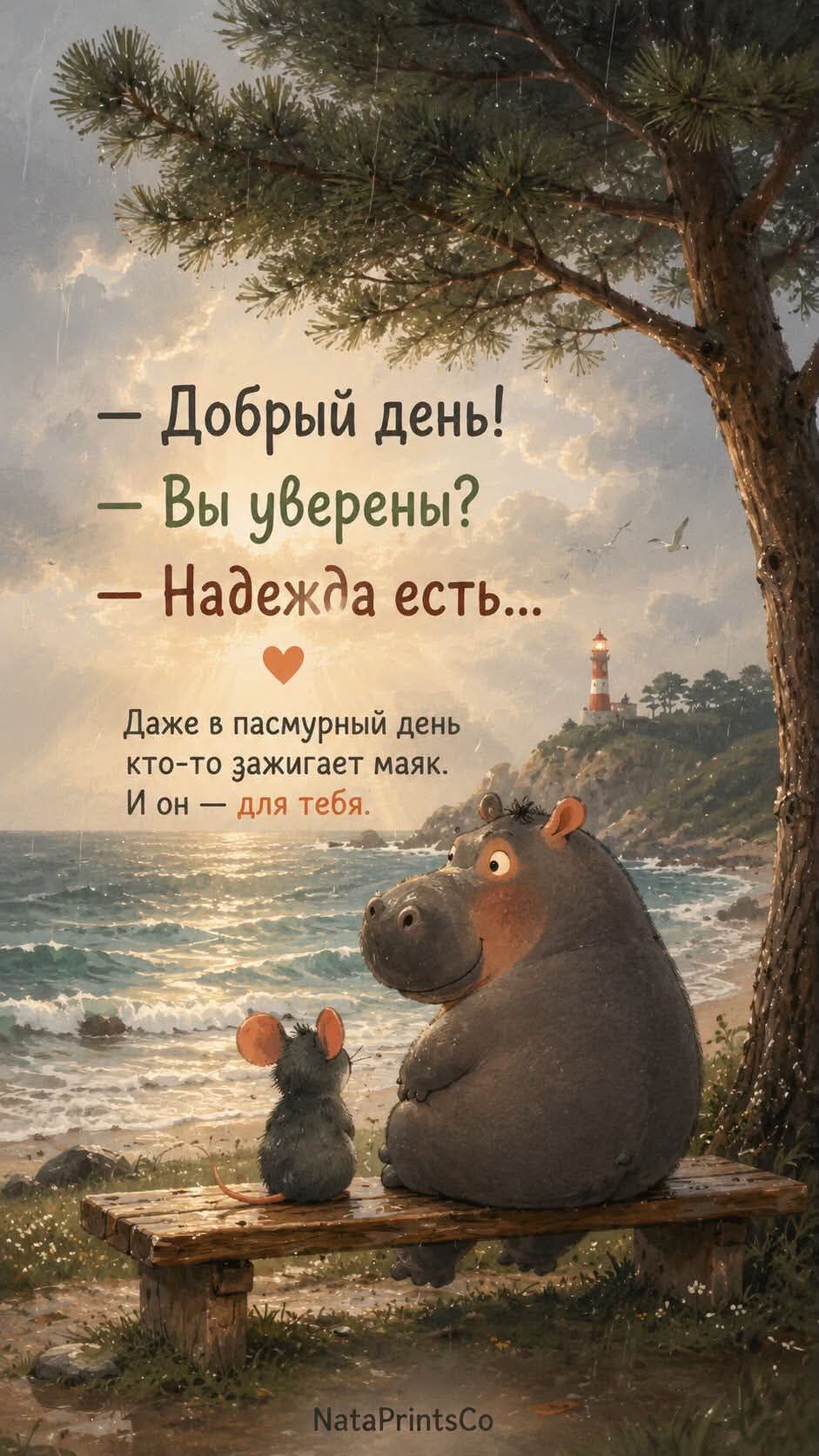 — Добрый день!
— Вы уверены?
— Надежда есть...

Даже в пасмурный день
кто-то зажигает маяк.
И он — для тебя.